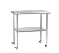 HOCCOT Stainless Steel Prep & Work Table with Adjustable Shelf and Wheels, Kitchen Island with Storage, Commercial Workstations, Utility Table in Kitchen Garage Laundry Room Outdoor BBQ, 36“ X24”