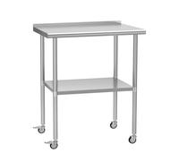 HOCCOT Stainless Steel Prep & Work Table with Adjustable Shelf, Backsplash and Wheels, Commercial Workstations, Utility Table in Kitchen Garage Laundry Room Outdoor BBQ，24" X 30"