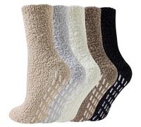 Hocerlu 5 Pairs Slipper Socks Women - No Slip, Soft Cosy Winter Fuzzy Warm, Ladies Fluffy Thermal Grip Bed Socks, Size UK 4-8