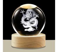 hochance 3D Dragon Crystal Ball Lamp with Adjustable Brightness LED Wooden Base,Night Light for Kids Teens Adults,Birthday Gift Home Desk Office Bedroom Decor (6cm / 2.4”)