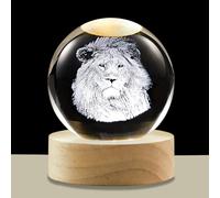 hochance 3D Lion Crystal Ball (2.4in/6cm) with LED Wooden Stand，Small Nightlight for Kids Gifts Girlfriend Wife Mom Lovers Girls Boys Birthday Glass Balls Decor Lamp