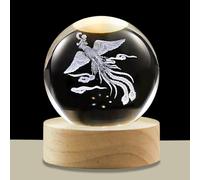 hochance 3D Phoenix Crystal Ball Lamp with Adjustable Brightness LED Wooden Base,Night Light for Kids Teens Adults,Birthday Gift Home Desk Office Bedroom Decor (6cm / 2.4”)