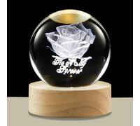 hochance 3D Rose Crystal Ball Lamp with Adjustable Brightness LED Wooden Base,Night Light for Kids Teens Adults,Birthday Gift Home Desk Office Bedroom Decor (6cm / 2.4”)