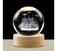 hochance 3D Sailboat Crystal Ball Lamp with Adjustable Brightness LED Wooden Base,Night Light for Kids Teens Adults,Birthday Gift Home Desk Office Bedroom Decor (6cm / 2.4”)