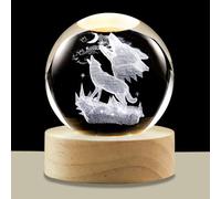 hochance 3D Wolf Crystal Ball Lamp with Adjustable Brightness LED Wooden Base,Night Light for Kids Teens Adults,Birthday Gift Home Desk Office Bedroom Decor (6cm / 2.4”)