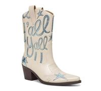 HOCHFART Women's Western Boots Embroidered Star Pointed Toe Cowgirl Boots Chunky Heel Pull On Concert Outdoor Mid Calf Booties, White, 7 UK