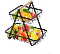 HOCHSTE 2-Tier Fruit Basket - Stainless Steel Detachable Vegetable & Bread Holder for Kitchen, Office & Home Storage Black One Size