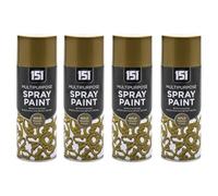 HOCHSTE 4x 151 Multipurpose Metallic Spray Paint, Quick Dry Finish Aerosol Paint for Metal, Wood & Plastic, Smooth Metallic Coating for DIY Crafts, Furniture, 400ml (4, Gold)