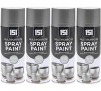 HOCHSTE 4x 151 Multipurpose Metallic Spray Paint, Quick Dry Finish Aerosol Paint for Metal, Wood & Plastic, Smooth Metallic Coating for DIY Crafts, Furniture, 400ml (4, Silver)