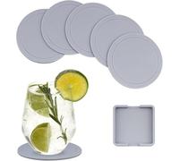 HOCHSTE 8 Pcs Grey Silicone Drink Coasters Set - Non-Slip Rubber Coasters for Coffee, Tea, Hot & Cold Drinks - Heat Resistant, Durable & Easy to Clean - Perfect for Home Use Grey 2 Pack (8-Pieces)