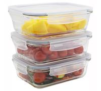 HOCHSTE Airtight Glass Food Containers with Lids - 3-Pack, 100% Leak Proof BPA Free Food Storage Containers with Locking Lids - Freezer to Oven Safe - Glass Meal Prep Box Takeaway Containers - 840ml