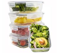 HOCHSTE Airtight Glass Food Containers with Lids - 5-Pack, 100% Leak Proof BPA Free Food Storage Containers with Locking Lids - Freezer to Oven Safe - Takeaway Containers - 5 Pack Blue - 840 ml