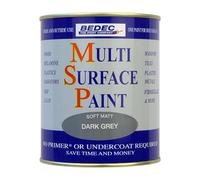 HOCHSTE Bedec Multi Surface Paint, Soft Matt Finish, Interior & Exterior Use, Quick Dry, Low VOC, Self-Priming Paint for Wood, Metal, Brick, Stone & More, Dark Grey, 750ml
