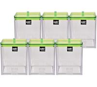 HOCHSTE Clear Stackable Canister Set - Airtight Food Storage Containers for Kitchen Pantry, BPA Free, Keep Food Fresh, Dry and Organized- Durable Green - 6 Pack - 14 x 12 x 12 cm