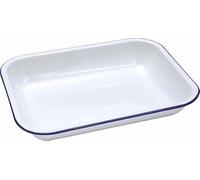 HOCHSTE® Falcon Enamel Bakepan Traditional White Oblong Shape Traditionally Enameled with Blue Rim Roasting Tray, Oven & Dishwasher Safe, Heavy-Gauge Steel White 1 Pack - 28x23x4.5cm