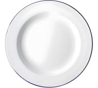HOCHSTE Falcon Enamel Dinner Plate Classic White with Blue Rim Durable Porcelain on Steel Oven & Dishwasher Safe Ideal for Home, Camping, Outdoor Use Round Dinner - 26 x2.5cm x1