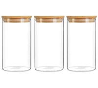 HOCHSTE Glass Food Storage Jars Containers, Food Cookies Jars with Airtight Bamboo Lid, Kitchen Canisters for Coffee, Flour, Sugar, Candy, Cookie - 3 Pcs, 900 ml