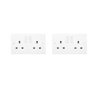 HOCHSTE® Securlec Electrical Wiring Accessories, Switched Socket Outlets & Light Switches, Round Edge & Square Edge, White Wall Plates for Home & Office, (2 Gang Switch- Round, Pack of 2)