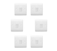 HOCHSTE® Securlec Electrical Wiring Accessories, Switched Socket Outlets & Light Switches, Round Edge & Square Edge, White Wall Plates for Home & Office, (1 Way, 1 Gang Switch-Square, Pack of 6)