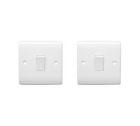 HOCHSTE® Securlec Electrical Wiring Accessories, Switched Socket Outlets & Light Switches, Round Edge & Square Edge, White Wall Plates for Home & Office, (1 Way, 1 Gang Switch-Square, Pack of 2)