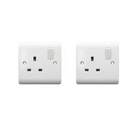 HOCHSTE® Securlec Electrical Wiring Accessories, Switched Socket Outlets & Light Switches, Round Edge & Square Edge, White Wall Plates for Home & Office, (1 Gang Switch-Round, Pack of 2)