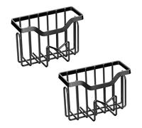 HOCHSTE Sink Sponge Holder - Dish Sponge Holder for Kitchen Sink Organiser, Removable, Rustproof Black Sink Kitchen Caddy Organiser for Sponge, Brush, Sink Stopper and Scraper Black - 2 Pack