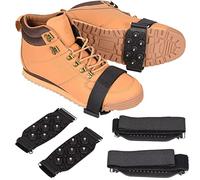 HOCHSTE Snow Ice Grips Winter Boot Grippers Strap Metal Spikes Cleat 7 Studs Anti Slip Touch & Close on Shoe Snow Ice Climbing One Shoe Size for Walking Jogging Hiking Climbing Black (4 Pack)
