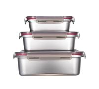 HOCHSTE Stainless Steel Leak-Proof Food Storage Container Set of 3 Food Container with BPA-Free Lids 650ml/ 1300ml/ 2250ml Grey