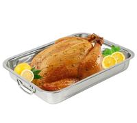 HOCHSTE Stainless Steel Oven Trays Pan Set, Roasting Tin with Rack, Large Oven Tray Roasting Tray, Heavy Duty Baking Tray, Durable Oven, Roasting Pan for Cooking Silver Medium (32x24x 5 cm)