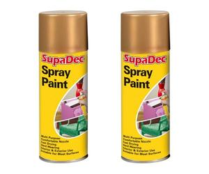 HOCHSTE SupaDec Multi-Purpose Spray Paint, Fast Drying, Durable Finish for Wood, Metal, Masonry, Interior & Exterior Use, Ideal for Craft & Home Projects, 400ml, (Gold, Pack of 2)