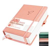 Hoci Poci 400 Pages Lined Journal Notebook, 5.8" x 8.4", Pink | Thick Journal for Writing, A5 Hardcover Leather Notebook with 100Gsm College Ruled Paper for Women Men Work Note taking