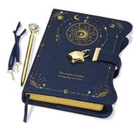 Hoci Poci Diary with Lock and Keys for Girls Gift Ideas, 360 Kraft Pages Journal for Women, B6 Refillable Notebook for Writing with Pen and Bookmark (Astro Blue)