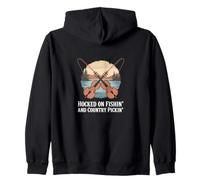 Hocked on Fishin and Country Pickin - Funny Fiddle Quote Zip Hoodie