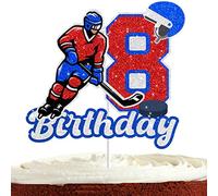 Hockey Cake Topper for Boys 8th Birthday Ice Hockey 8th Birthday Party Supplies Sport Hockey Ball Party Decorations Glitter Cheer to 8 Ice Hockey Cake Decorations