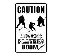 Hockey Decor Tin Metal Sign Gifts for Boys Poster Caution Player's Room Sports Home Bedroom Wall Decorations 8x6inch