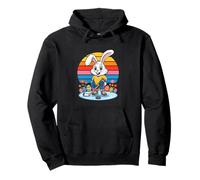 Hockey Easter Bunny On Ice With Eggs Sunset Pullover Hoodie