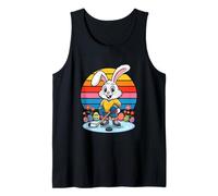 Hockey Easter Bunny On Ice with Eggs Sunset Tank Top
