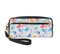 Hockey Elements Creative Patterned Double-Sided Printed Leather Portable Makeup Pouch-Multi-Purpose Cosmetic Bag, Pencil Case and Organizer for Women