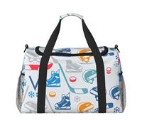 Hockey Elements Creative Patterned Hand Travel Bag - Large Reusable Shopping Tote Bag, Perfect for Outdoor Activities, Sports, Camping & Groceries, Black, One Size