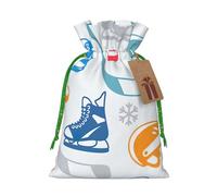 Hockey Elements Creative Patterned Print Christmas Bag Festive Present Sack Xmas Drawstring Bags Party Decor Gift