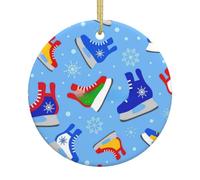 Hockey Elements Creative Patterned Print Christmas Ornaments, Ceramic Hanging Ornament, Round Shape Decorations