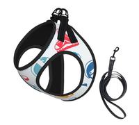 Hockey Elements Creative Patterned Print Dog Harness Small Sized And Leash Set, Step In Soft Light Puppy Vest Breathable Mesh Pet Harness