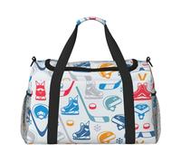 Hockey Elements Creative Patterned Print Everyday Use Travel Duffle Bag Large Capacity Travel Bag Stylish Functional Bag, Black, One Size
