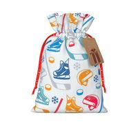 Hockey Elements Creative Patterned Print Festive Christmas Bag Drawstring Gift For Holiday Xmas Anniversaries Party Presents
