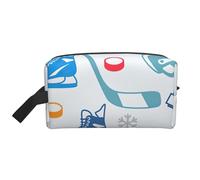 Hockey Elements Creative Patterned Print Large capacity Travel Portable Cosmetic Organizer Pouch Zipper Toiletry Storage Bag, White, One Size, White, One Size
