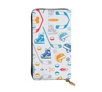 Hockey Elements Creative Patterned Print Leather Long Clutch Wallet â€“ Fashionable Personalized Wallet, Multiple Card Slots, Gift Ready, Black, One Size