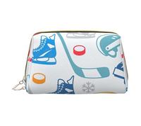 Hockey Elements Creative Patterned Print Leather Zip Portable for Women Travel Toiletry PouchKit Organizer Small Makeup Pouche, White, One Size, White, One Size