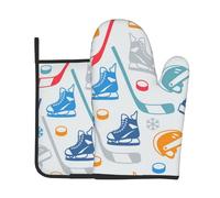 Hockey Elements Creative Patterned Print Oven Mitts And Pot Holders Sets 7"X11" Kitchen Essentials 2-Piece Set Bbq, Baking