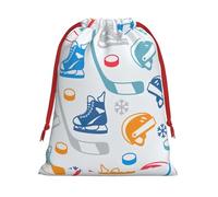 Hockey Elements Creative Patterned Print Present Bag, Reusable Organizer For Holiday Celebrations, Xmas Party Favors