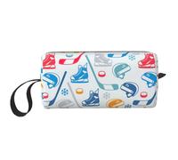 Hockey Elements Creative Patterned Print Travel Storage Case Portable Cosmetic Pouch Zippered Organizer Bag for Orderly Arrangement